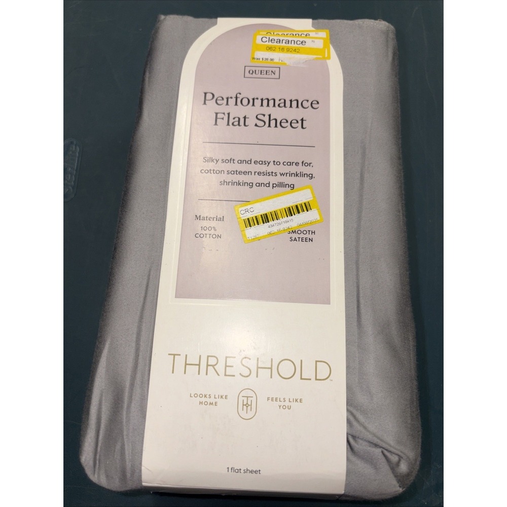 Queen 400 Thread Count Performance Flat Sheet‎ Classic Gray - Threshold: Cotton